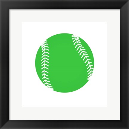 Framed Green Softball on White Print