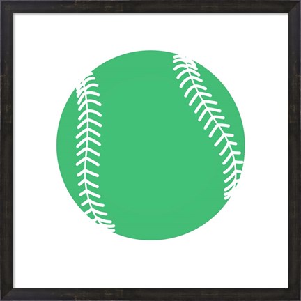 Framed Pastel Green Softball on White Print
