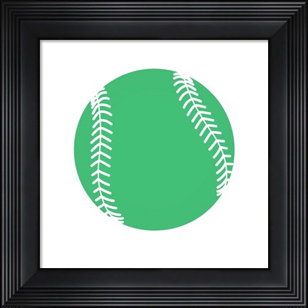 Framed Pastel Green Softball on White Print