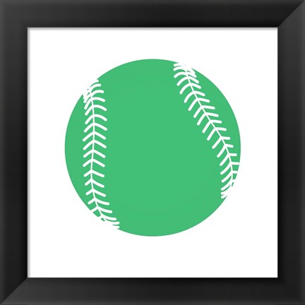 Framed Pastel Green Softball on White Print