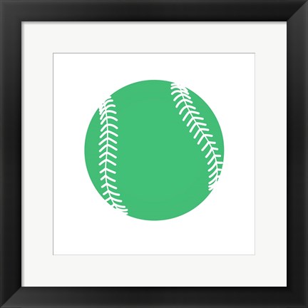 Framed Pastel Green Softball on White Print