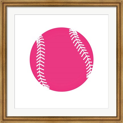 Framed Pink Softball on White Print