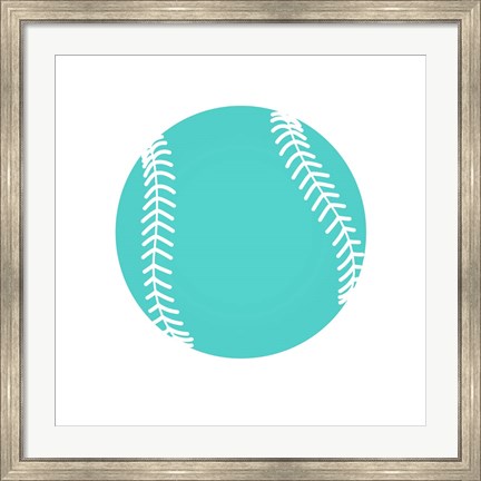 Framed Teal Softball on White Print