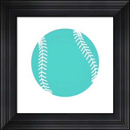 Framed Teal Softball on White Print