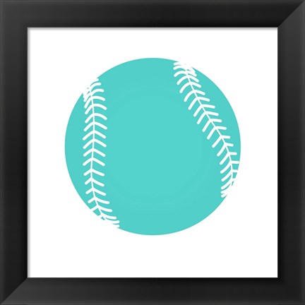 Framed Teal Softball on White Print