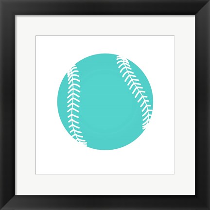 Framed Teal Softball on White Print