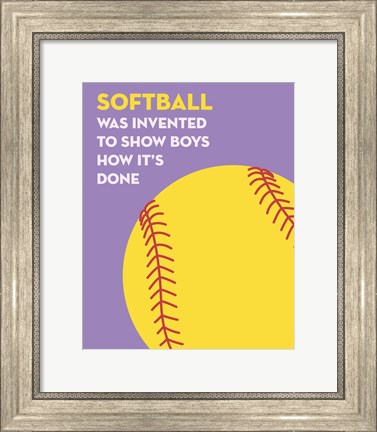 Framed Softball Quote - Yellow on Purple Print