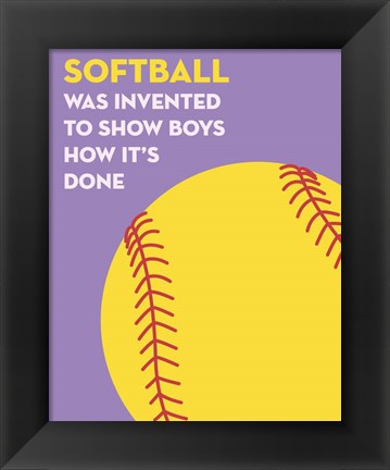 Framed Softball Quote - Yellow on Purple Print