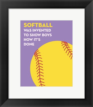 Framed Softball Quote - Yellow on Purple Print