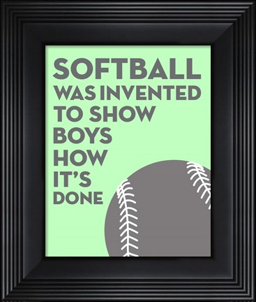 Framed Softball Quote - Grey On Mint Print