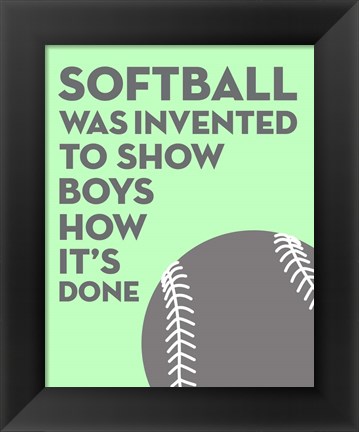 Framed Softball Quote - Grey On Mint Print