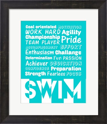 Framed Swimming Word Cloud - White Print