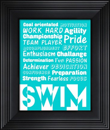 Framed Swimming Word Cloud - White Print