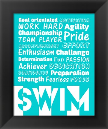 Framed Swimming Word Cloud - White Print