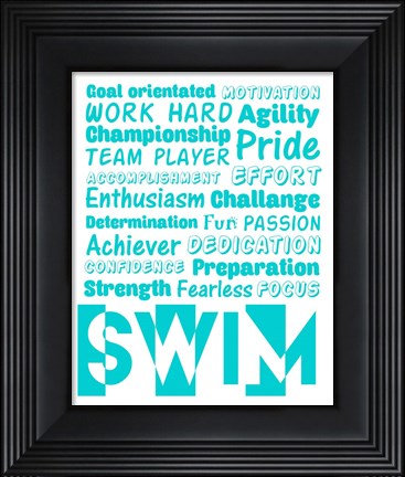 Framed Swimming Word Cloud - Teal Print
