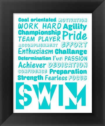 Framed Swimming Word Cloud - Teal Print