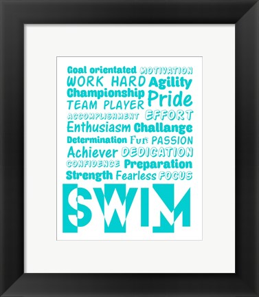 Framed Swimming Word Cloud - Teal Print