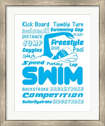 Framed Swimming Word Cloud - Blue Print