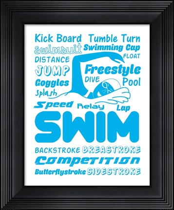 Framed Swimming Word Cloud - Blue Print
