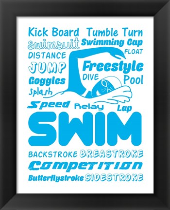 Framed Swimming Word Cloud - Blue Print