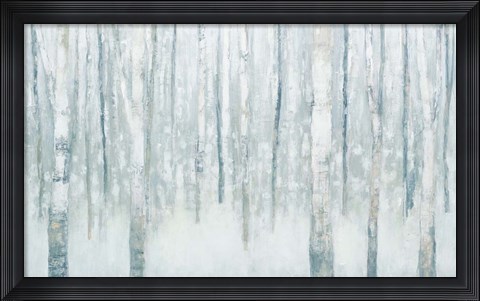 Framed Birches in Winter Blue Gray Print