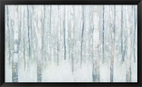 Framed Birches in Winter Blue Gray Print