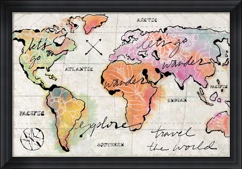 Framed Mapped Shorelines I Neutral Crop Print