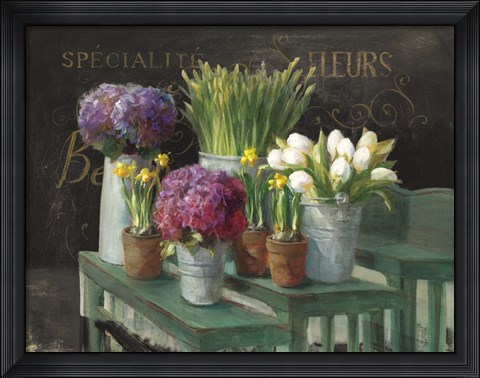 Framed Les Fleurs Printemps on Black Print