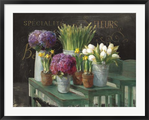 Framed Les Fleurs Printemps on Black Print