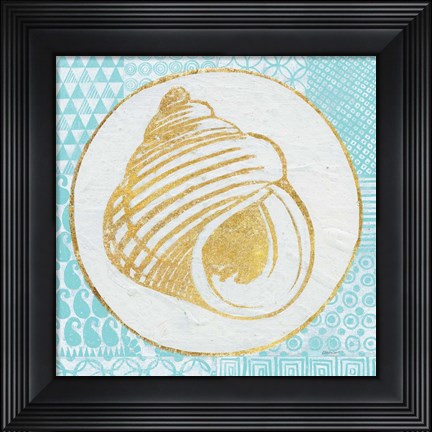 Framed Summer Shells III Teal and Gold Print