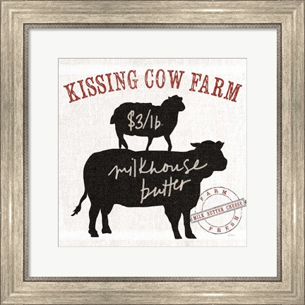 Framed Farm Linen Cow Black Print