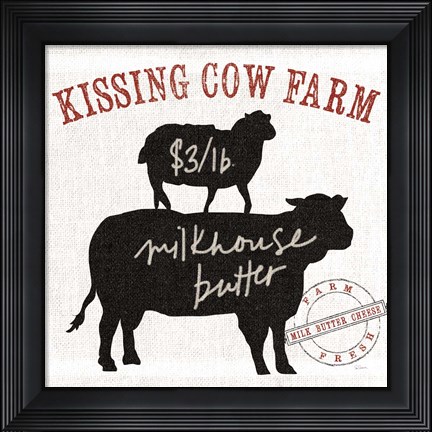 Framed Farm Linen Cow Black Print