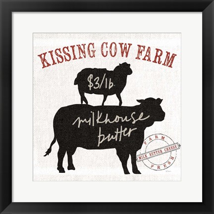 Framed Farm Linen Cow Black Print