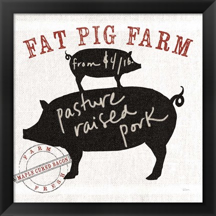 Framed Farm Linen Pig Black Print