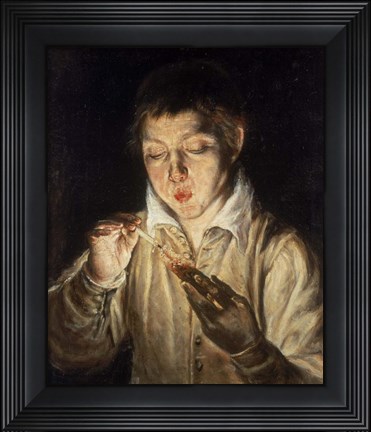 Framed Boy Blowing over Hot Carbon Print
