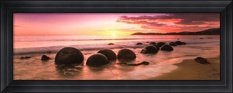 Framed Boulders on the Beach at Sunrise, Moeraki, New Zealand Print