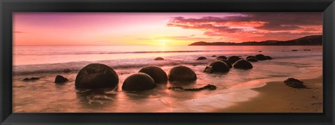 Framed Boulders on the Beach at Sunrise, Moeraki, New Zealand Print
