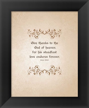 Framed Psalm 136:26, Give Thanks (Beige) Print