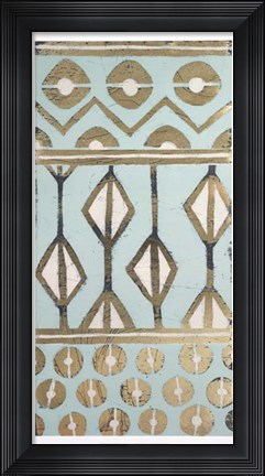 Framed Tribal Pattern in Turquoise I - Metallic Foil Print