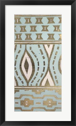 Framed Tribal Pattern in Turquoise II - Metallic Foil Print