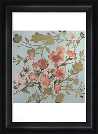 Framed Golden Cherry Blossoms I - Metallic Foil Print