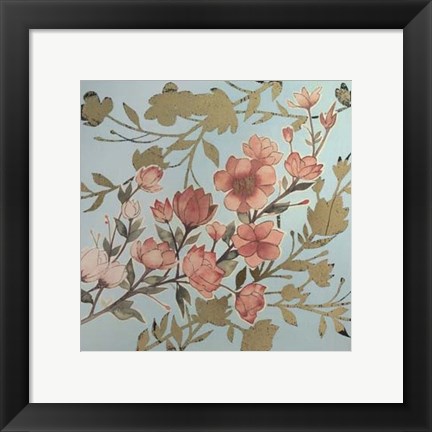 Framed Golden Cherry Blossoms I - Metallic Foil Print
