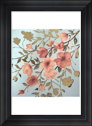 Framed Golden Cherry Blossoms II - Metallic Foil Print