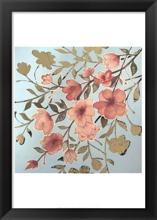 Framed Golden Cherry Blossoms II - Metallic Foil Print