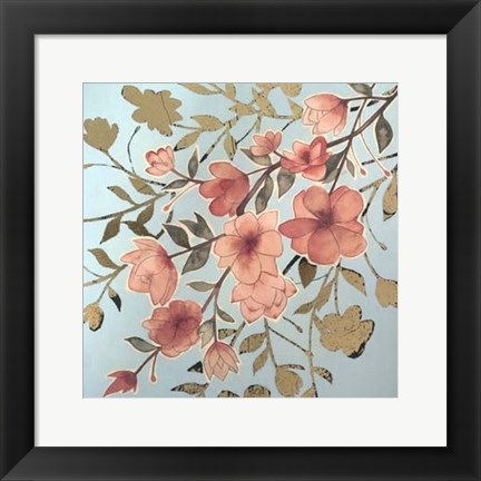 Framed Golden Cherry Blossoms II - Metallic Foil Print