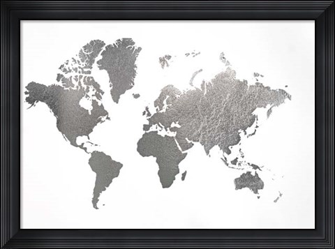 Framed Silver Foil World Map - Metallic Foil Print