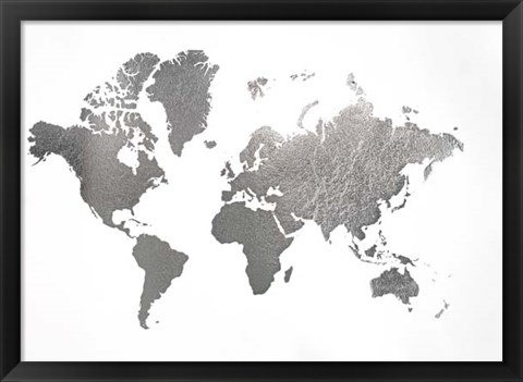 Framed Silver Foil World Map - Metallic Foil Print