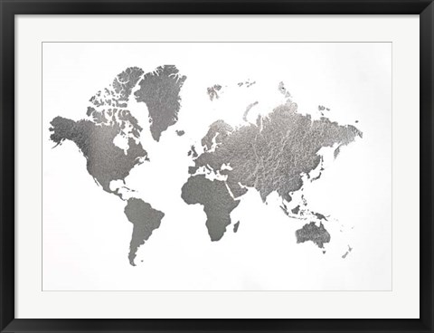 Framed Silver Foil World Map - Metallic Foil Print