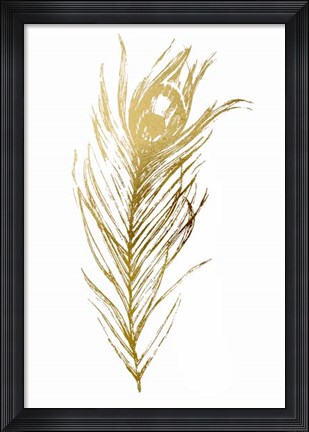 Framed Gold Foil Feather I - Metallic Foil Print