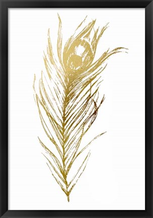 Framed Gold Foil Feather I - Metallic Foil Print